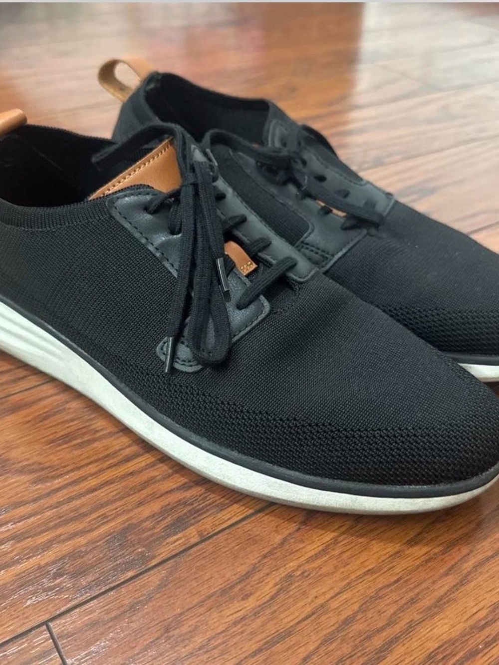 Men's Black Knit Lace-Up Sneakers with Tan Accents